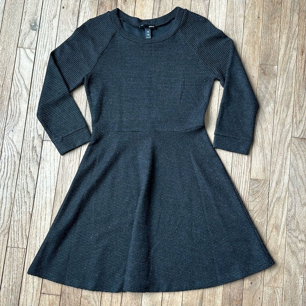 Aqua Charcoal Fit and flare swing skirt waffle knit dress size S